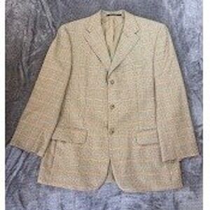 Ermenegildo Zegna Trofeo Wool Blazer Mens 3-Button Plaid Tan Orange Sports Coat.